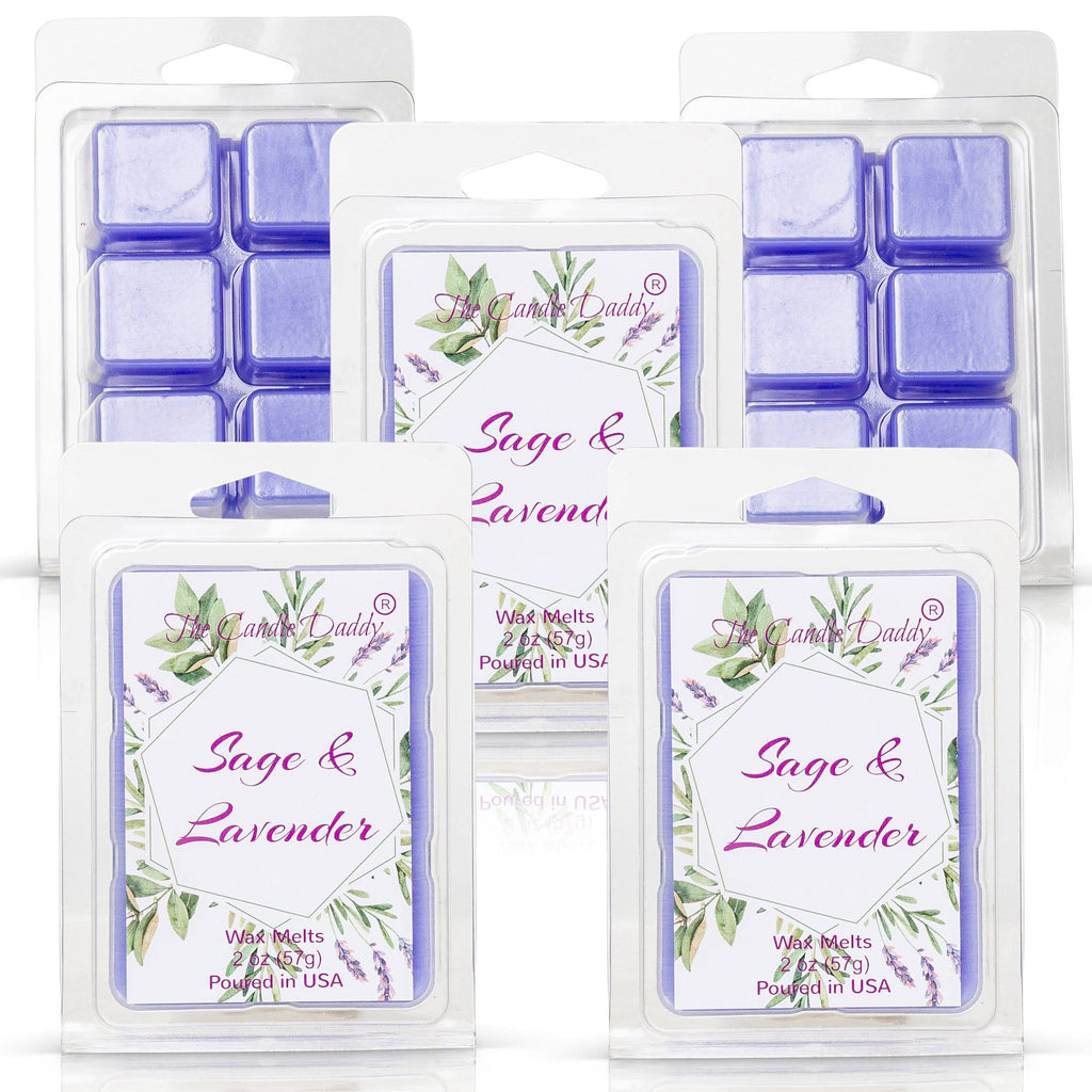 5 Pack - Sage and Lavender - Relaxing Sage and Lavender Scented Melt- Maximum Scent Wax Cubes/Melts - 2 Ounces x 5 Packs = 10 Ounces - The Candle Daddy