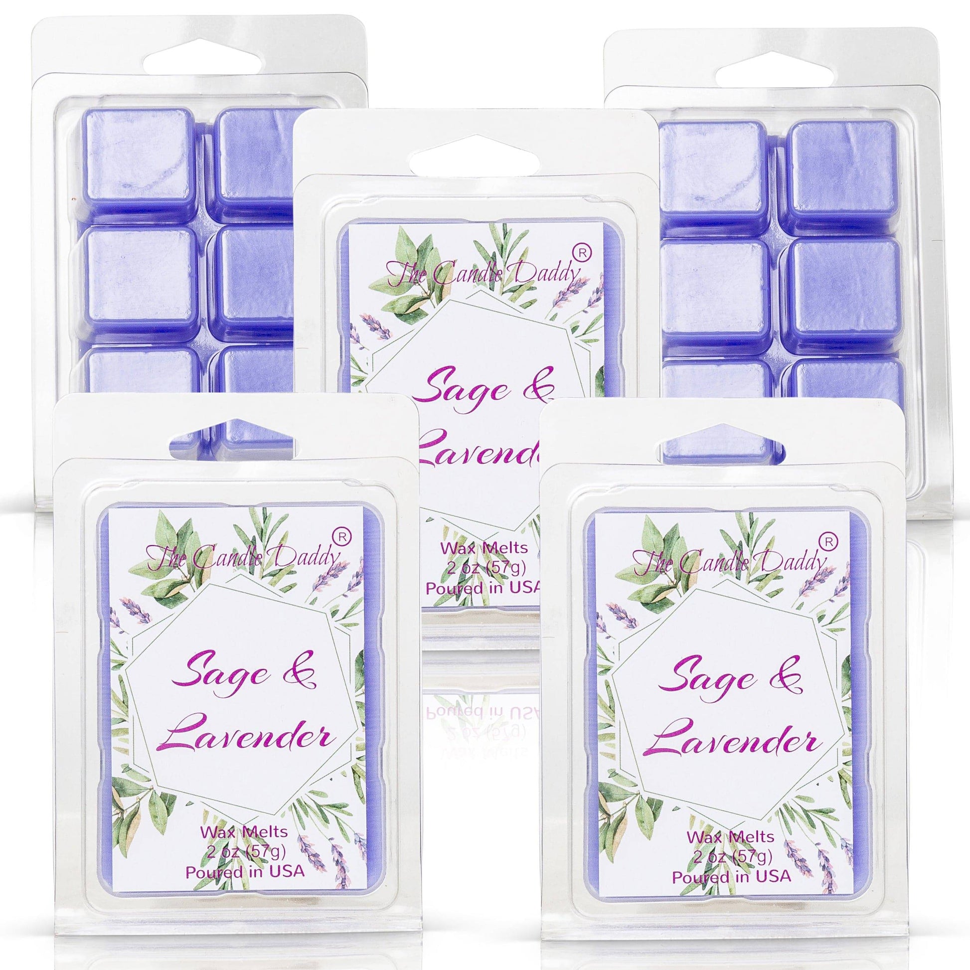 5 Pack - Sage and Lavender - Relaxing Sage and Lavender Scented Melt- Maximum Scent Wax Cubes/Melts - 2 Ounces x 5 Packs = 10 Ounces - The Candle Daddy