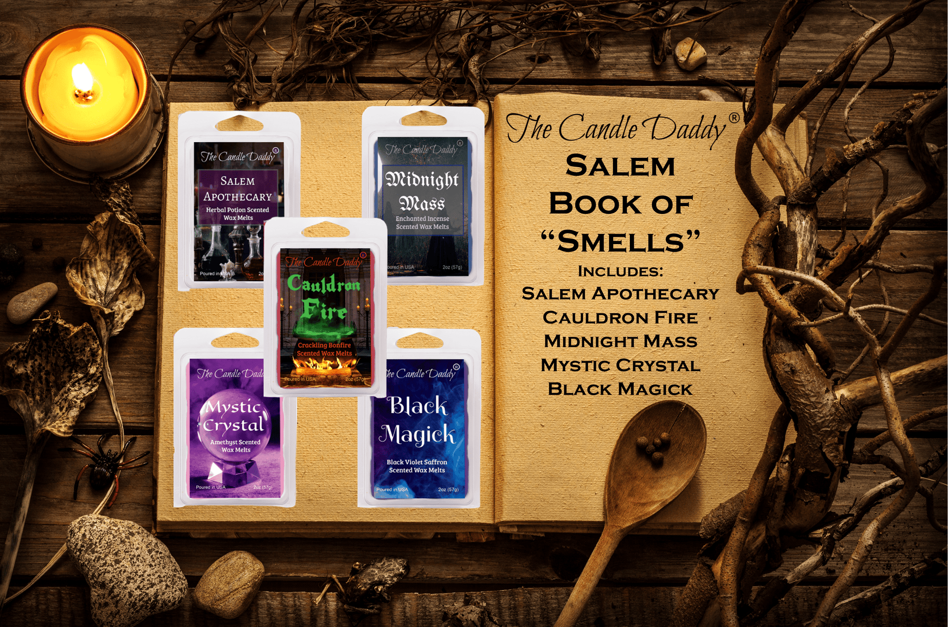 Salem Book of "Smells" Halloween 5 Pack - 5 Amazing Witchy Wax Melts - 30 Total Cubes - 10 Total Ounces - The Candle Daddy