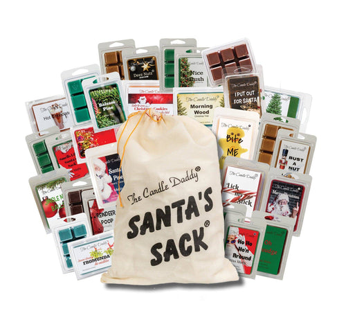 Santa's Sack - 11 Packs Of Random Christmas Wax Melts in the Sack - Randomly Selected - Great Dirty Santa Gift - The Candle Daddy