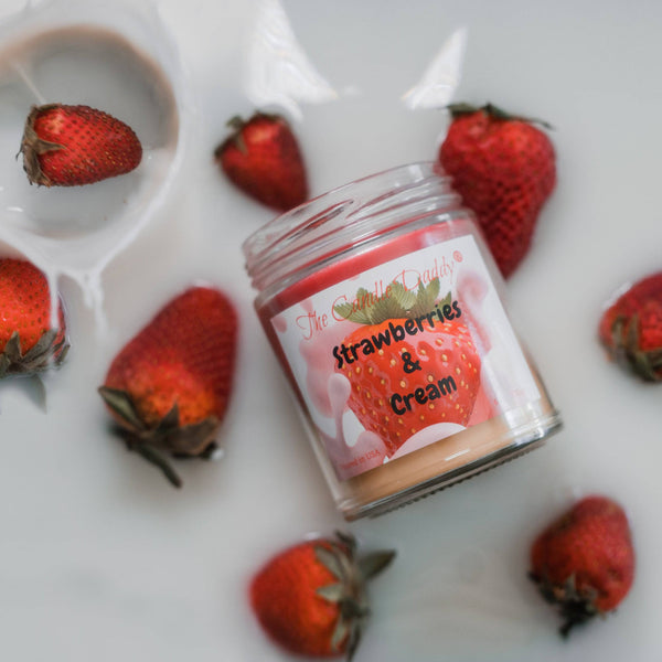 Strawberries and Cream - Sweet Strawberry and Cream Scented - 6 Oz Jar Candle - 40 Hour Burn - The Candle Daddy