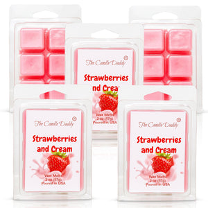 5 Pack - Strawberries & Cream - Sweet Strawberry with Cream Scented Melt- Maximum Scent Wax Cubes/Melts - 2 Ounces x 5 Packs = 10 Ounces - The Candle Daddy