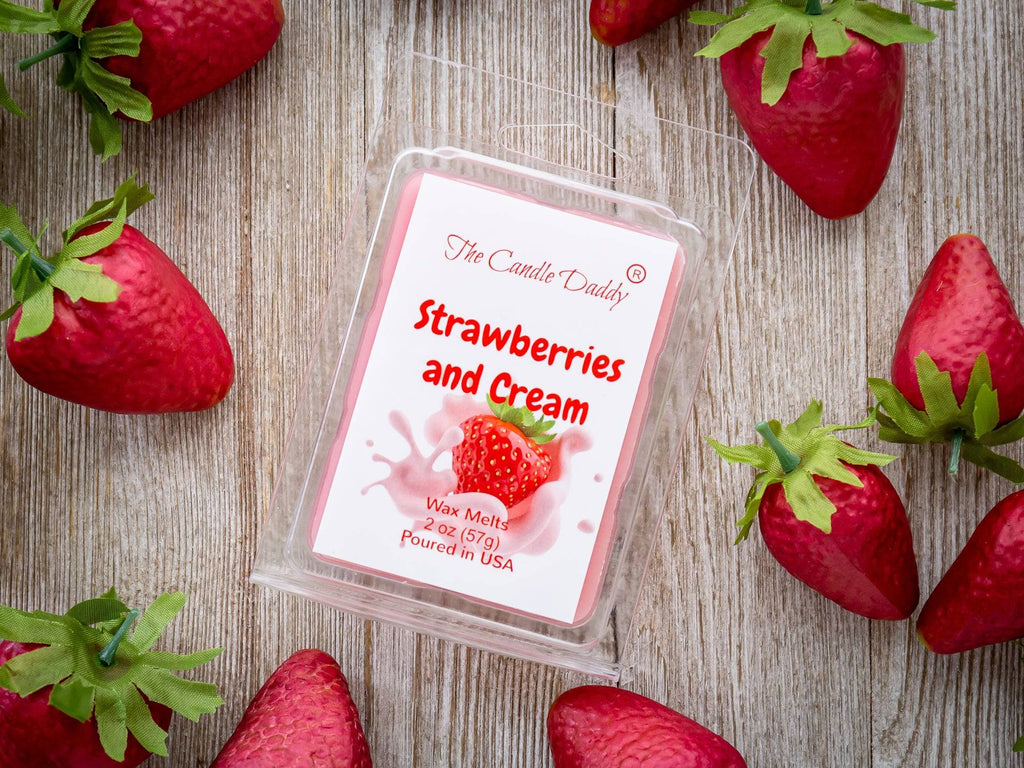 5 Pack - Strawberries & Cream - Sweet Strawberry with Cream Scented Melt- Maximum Scent Wax Cubes/Melts - 2 Ounces x 5 Packs = 10 Ounces - The Candle Daddy