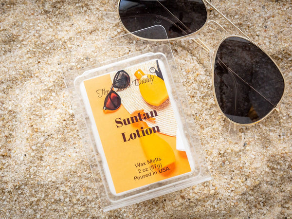 5 Pack - Suntan Lotion -  Tropical Sun Tan Lotion Scented Melt- Maximum Scent Wax Cubes/Melts - 2 Ounces x 5 Packs = 10 Ounces - The Candle Daddy