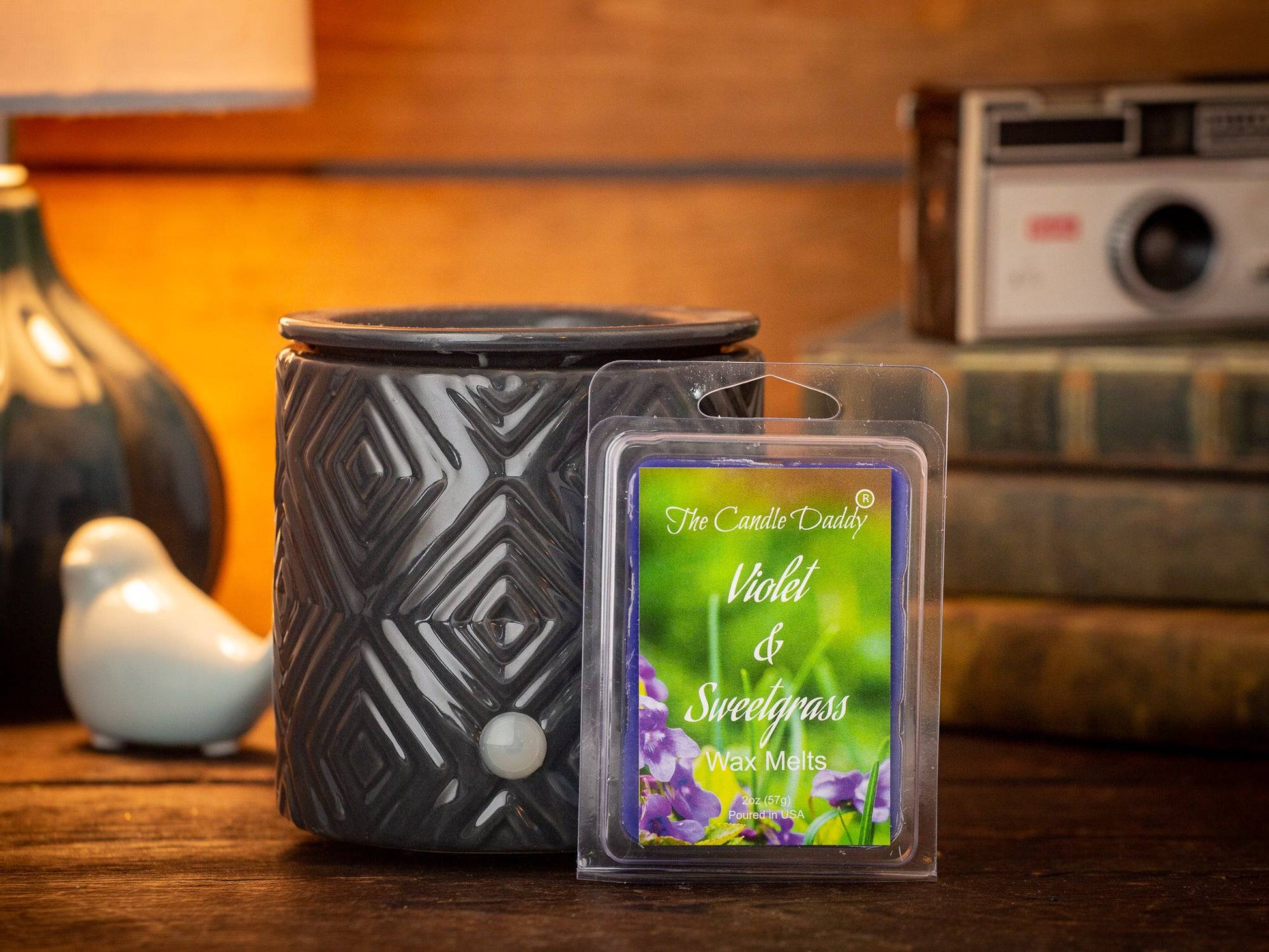 Violet and Sweetgrass -  Wildflower and Fresh Cut Grass Scented Melt- Maximum Scent Wax Cubes/Melts- 1 Pack -2 Ounces- 6 Cubes - The Candle Daddy