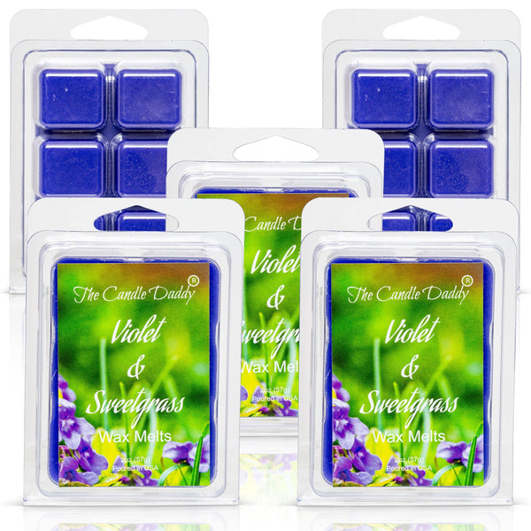 Violet and Sweetgrass -  Wildflower and Fresh Cut Grass Scented Melt- Maximum Scent Wax Cubes/Melts- 1 Pack -2 Ounces- 6 Cubes - The Candle Daddy