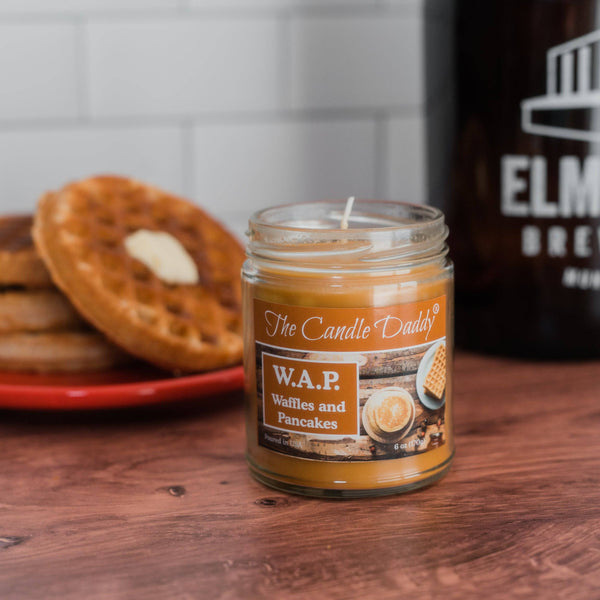 W.A.P. - WAFFLES AND PANCAKES - WAFFLES AND PANCAKES WITH SYRUP AND BUTTER Scented - Funny 6 Oz Jar Candle - 40 Hour Burn Time - The Candle Daddy
