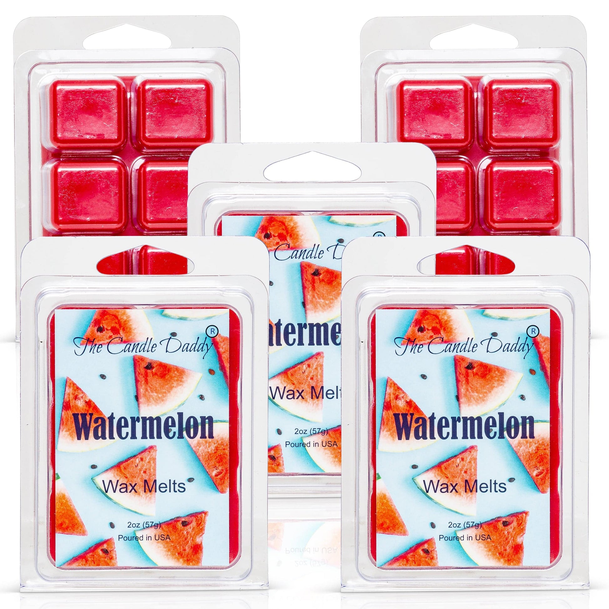 5 Pack - Watermelon -  Sweet, Sugary Fruit Scented Melt- Maximum Scent Wax Cubes/Melts - 2 Ounces x 5 Packs = 10 Ounces - The Candle Daddy