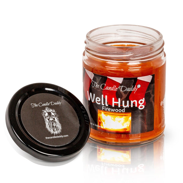 Well Hung Fireplace Holiday Candle - Funny Fire Place Scented Candle - Funny Holiday Candle for Christmas, New Years - Long Burn Time, Holiday Fragrance, Hand Poured in USA - 6oz - The Candle Daddy