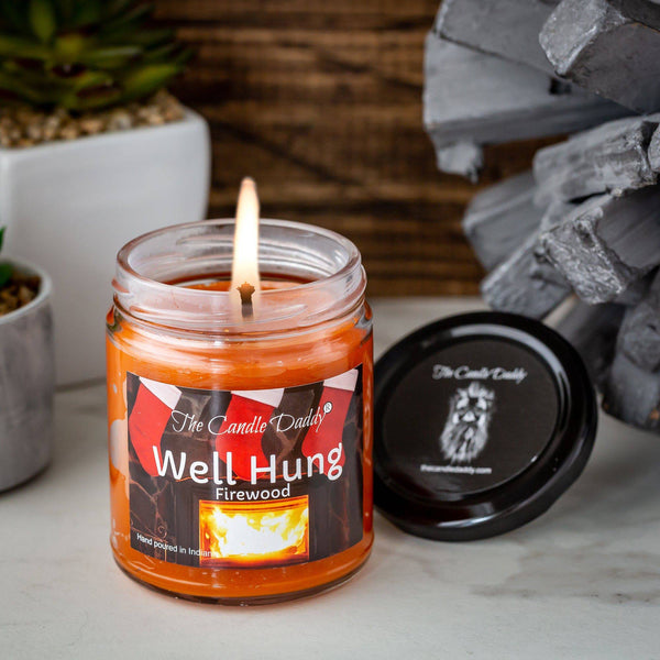 Well Hung Fireplace Holiday Candle - Funny Fire Place Scented Candle - Funny Holiday Candle for Christmas, New Years - Long Burn Time, Holiday Fragrance, Hand Poured in USA - 6oz - The Candle Daddy