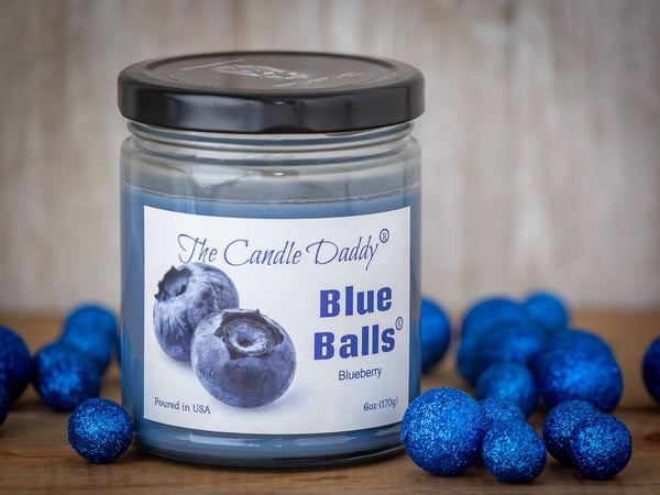 FREE SHIPPING - Blue Balls  - Blueberry Scented - 6 Ounce Jar Candle - 40 Hour Burn