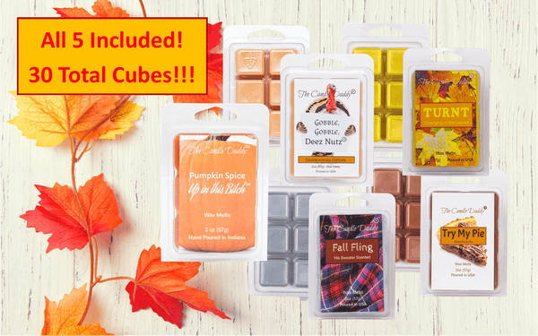 FREE SHIPPING - Fall Fun 5 Pack - 5 Amazing Autumn Wax Melts - 30 Total Cubes - 10 Total Ounces