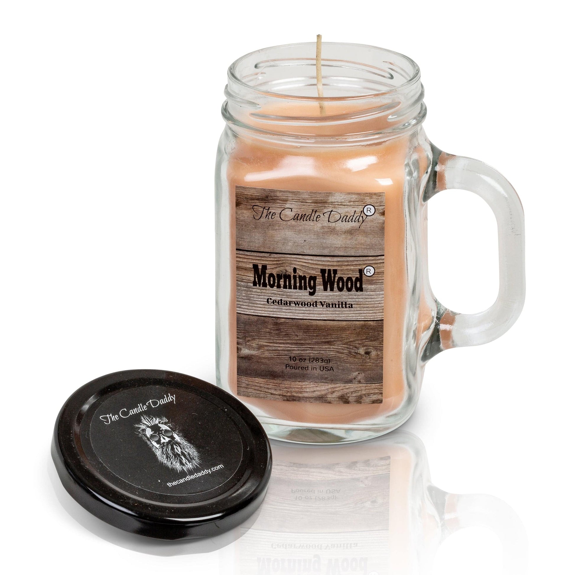 Morning Wood- Cedarwood Vanilla Scented Mason Jar with Handle  Candle- 10 Ounce- 80 Hour Burn- Made in USA - The Candle Daddy