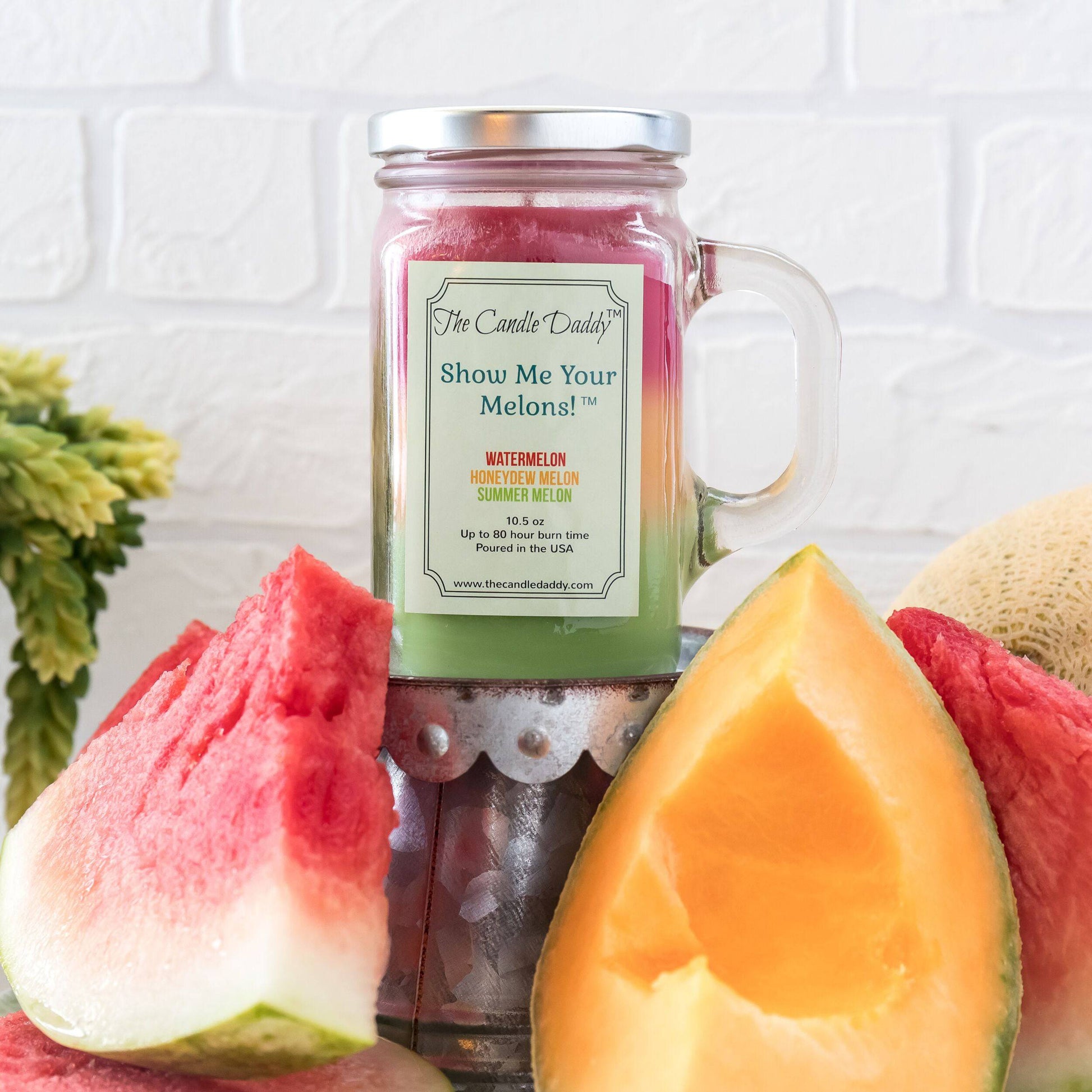 Show Me Your Melons - Watermelon Cantaloupe Honeydew Scented Candle - 10 Ounce- 80 Hour Burn- Made in USA.