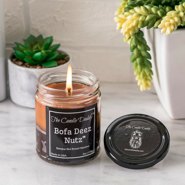 Bofa Deez Nutz  Funny Jar Candle- 6 Ounce - 40 Hour Burn- Banana Nut Bread & Hazelnut.