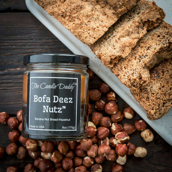 Bofa Deez Nutz  Funny Jar Candle- 6 Ounce - 40 Hour Burn- Banana Nut Bread & Hazelnut.