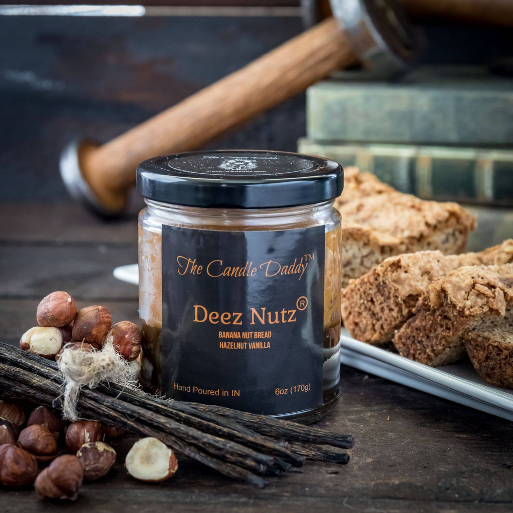 Deez Nutz- Black Label- Banana Nut Bread- Hazelnut Vanilla- The Candle Daddy- Hand poured in Indiana.