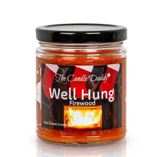 FREE SHIPPING - Well Hung Fireplace Holiday Candle - Funny Fire Place Scented Candle - Funny Holiday Candle for Christmas, New Years - Long Burn Time, Holiday Fragrance, Hand Poured in USA - 6oz