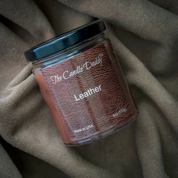 Leather Scented Candle- 6 Ounce - 40 Hour Burn.