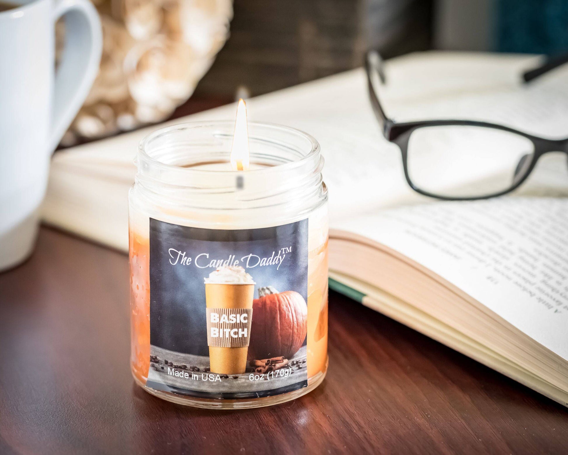 Basic Bitch - Funny Pumpkin Spice Latte Jar Candle  6 Ounce - 40 Hour Burn - Hand poured in Indiana.