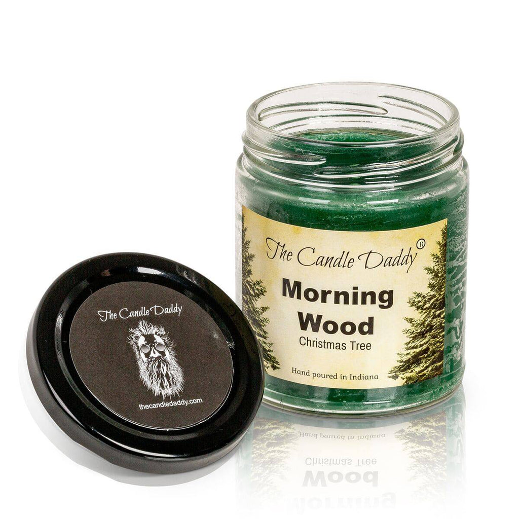 Morning Wood Christmas Holiday Candle - Funny Blue Spruce Pine Tree Scented Candle - Funny Holiday Candle for Christmas, New Years - Long Burn Time, Holiday Fragrance, Hand Poured in USA - 6oz - The Candle Daddy